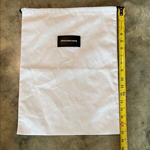 Authentic Alexander Wang White Drawstring Pouch with Black Logo Patch